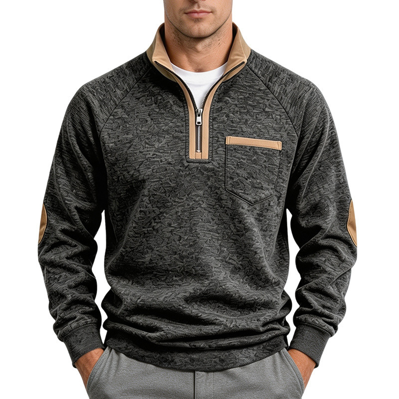 Men's stand collar half zip casual long sleeve fleece sweatshirt