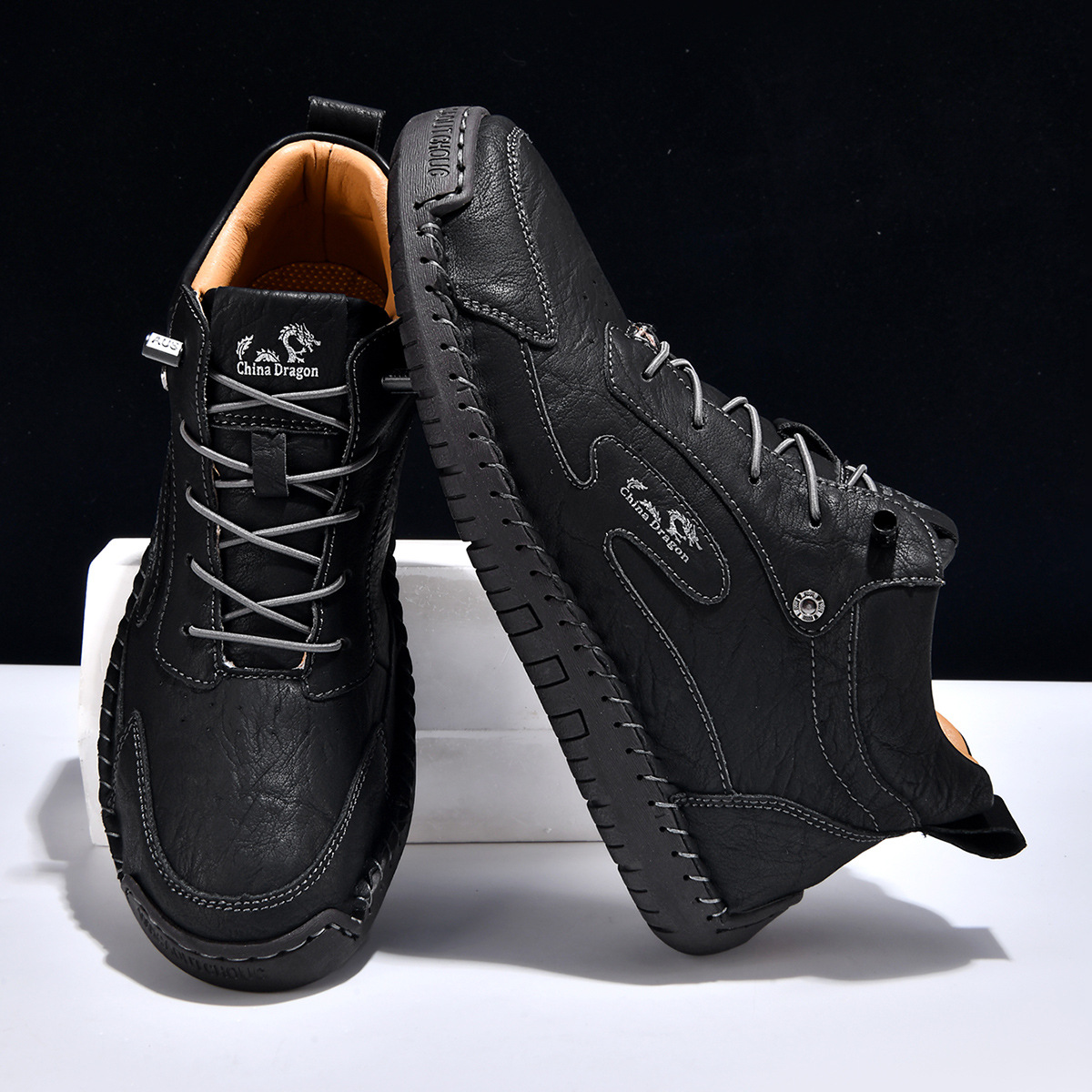 Men's Casual Calfskin Sneakers, Wide Toe Box, Breathable for All-day Comfort