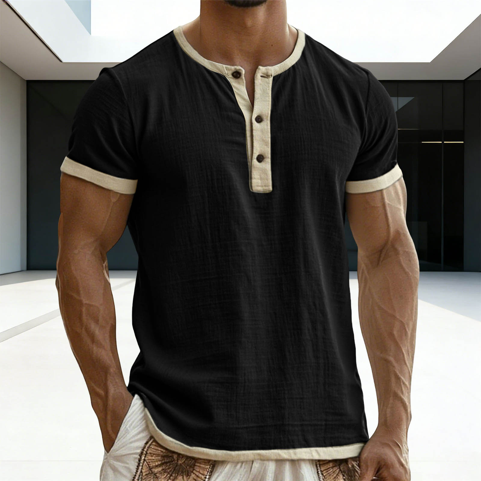 Klassische Retro Color-Block Henley T-Shirts, die von Tausenden Männern geliebt werden