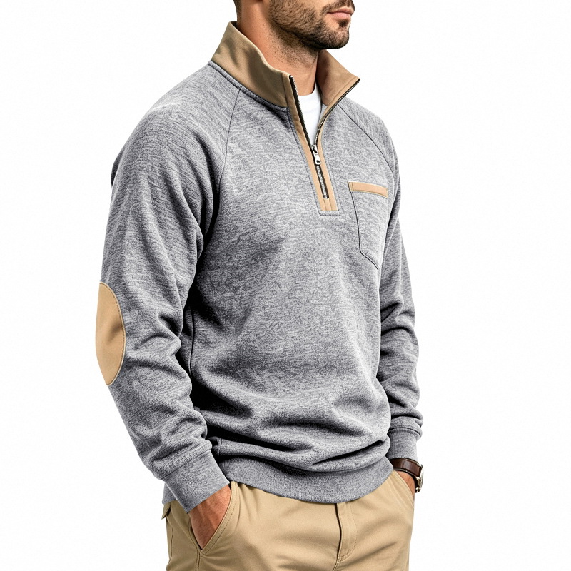Men's Fleece-Lined Half-Zip Stand Collar Sweatshirt
