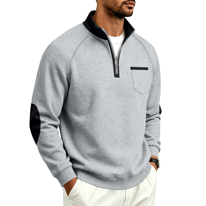 Men's Half-Zip Long Sleeve Pocket Stand Collar Sweatshirt