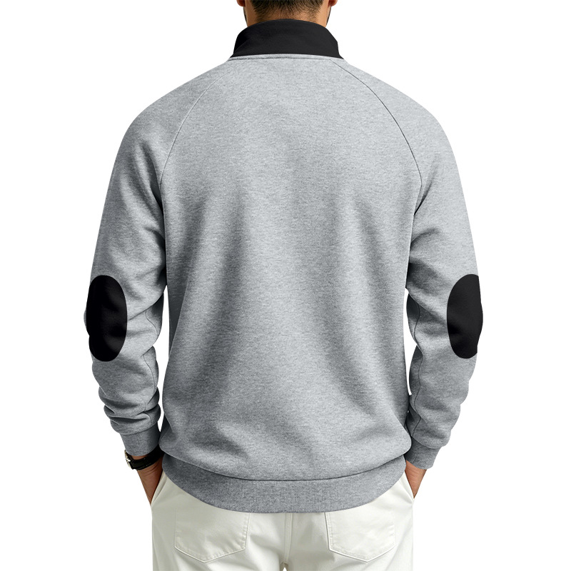 Men's Half-Zip Long Sleeve Pocket Stand Collar Sweatshirt