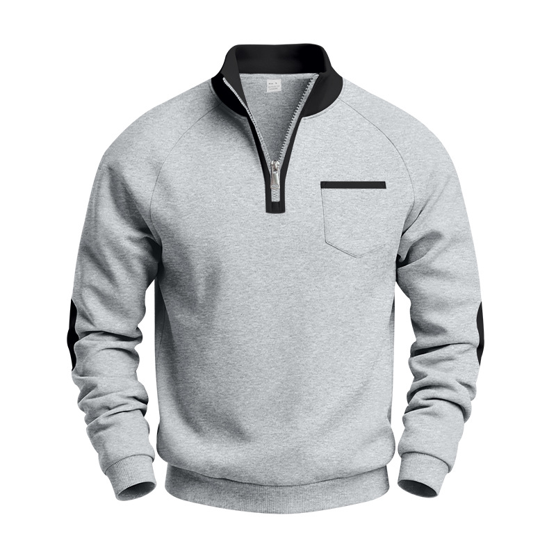 Men's Half-Zip Long Sleeve Pocket Stand Collar Sweatshirt