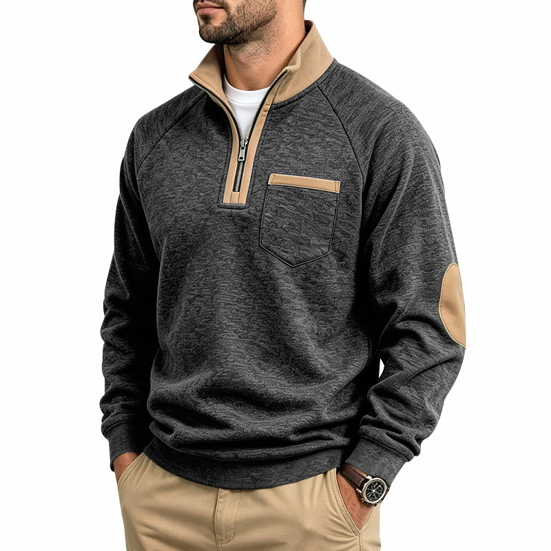 Men's Fleece-Lined Half-Zip Stand Collar Sweatshirt
