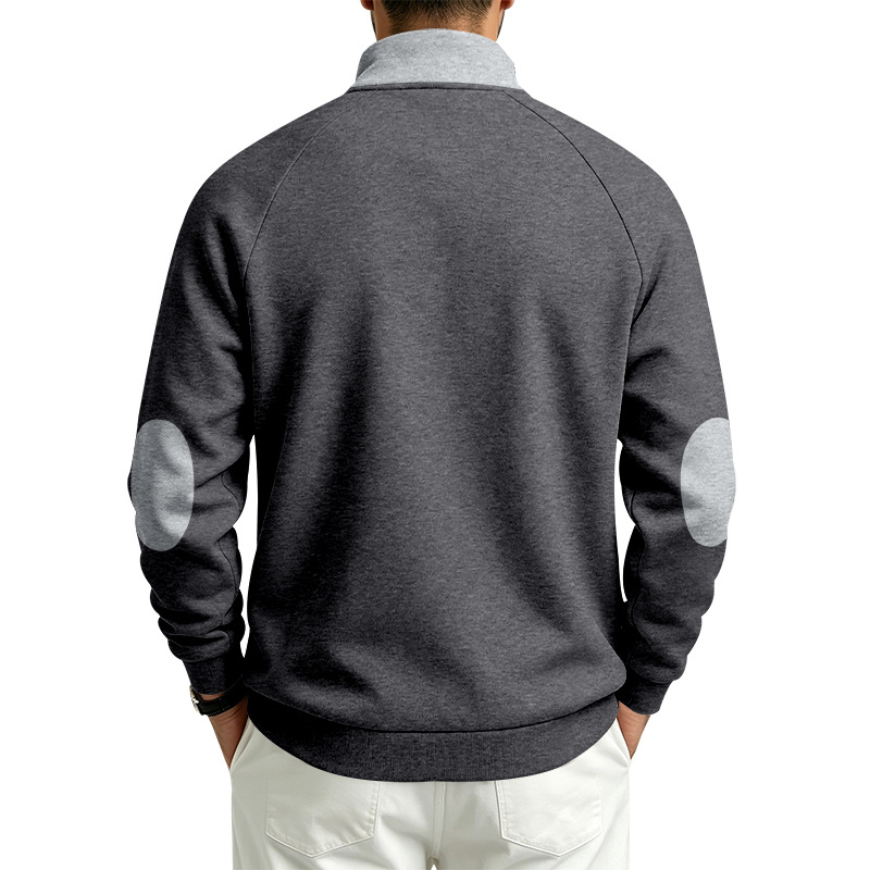 Men's Half-Zip Long Sleeve Pocket Stand Collar Sweatshirt