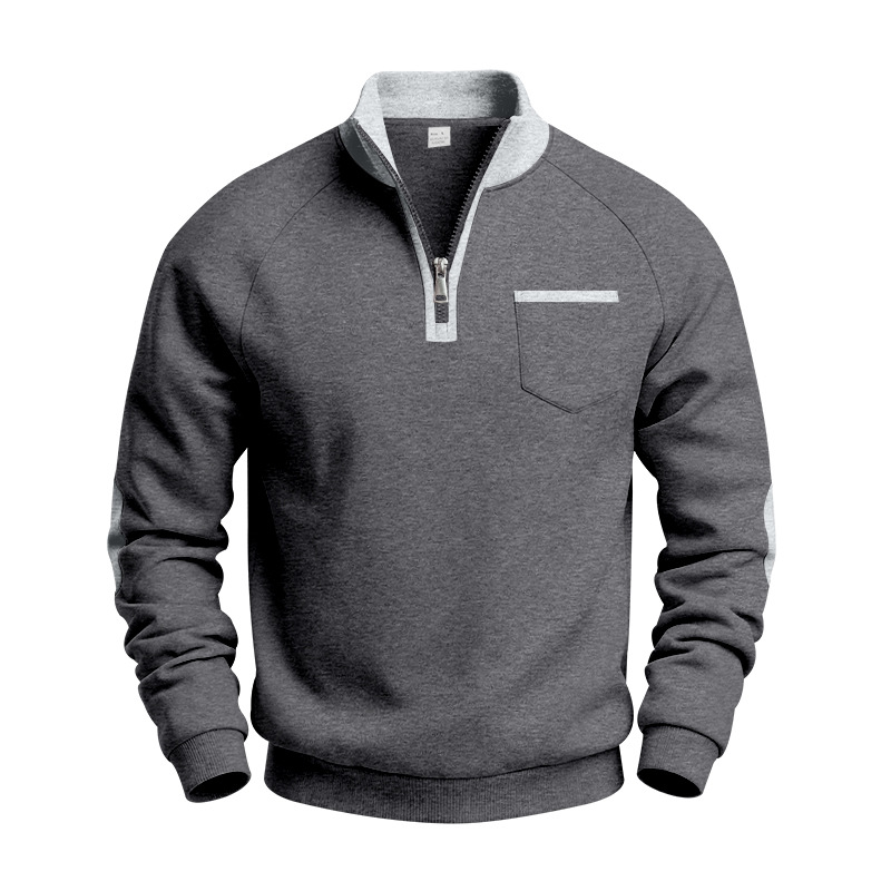 Men's Half-Zip Long Sleeve Pocket Stand Collar Sweatshirt