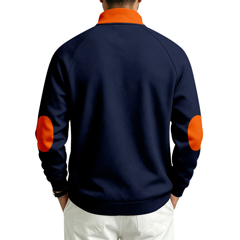 Men's Half-Zip Long Sleeve Pocket Stand Collar Sweatshirt