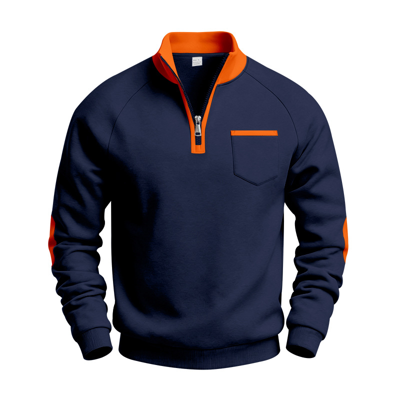 Men's Half-Zip Long Sleeve Pocket Stand Collar Sweatshirt