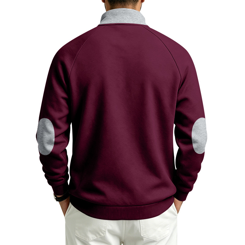 Men's Half-Zip Long Sleeve Pocket Stand Collar Sweatshirt