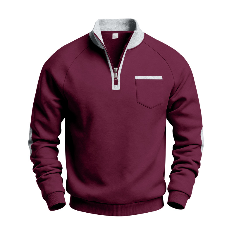 Men's Half-Zip Long Sleeve Pocket Stand Collar Sweatshirt