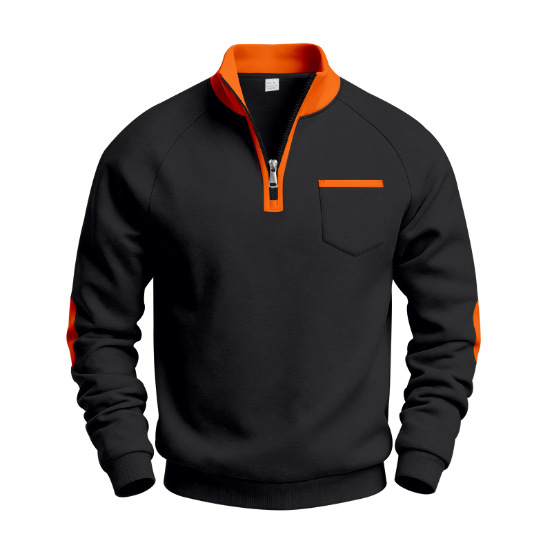 Men's Half-Zip Long Sleeve Pocket Stand Collar Sweatshirt