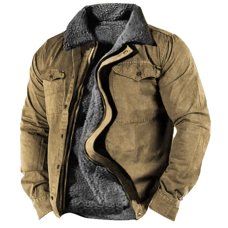 Herren-Wintermantel, Winter-Arbeitsjacken, Plüsch-Fleece, warmes Futter, Reißverschluss, taktische Outdoor-Komfortjacke
