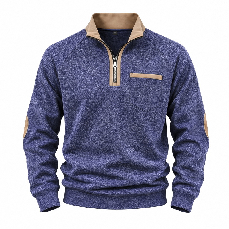 Men's Fleece-Lined Half-Zip Stand Collar Sweatshirt