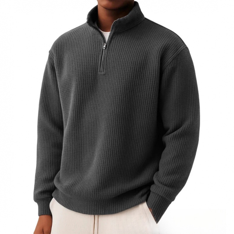 Langarmshirt für Herren aus Waffelstrick mit Reißverschluss