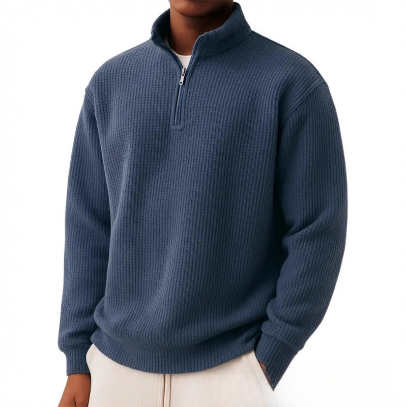 Langarmshirt für Herren aus Waffelstrick mit Reißverschluss
