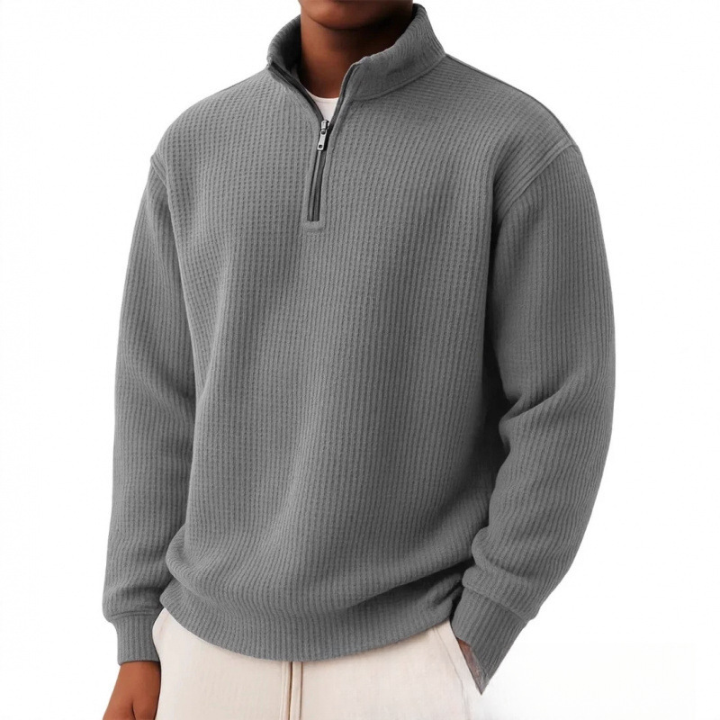 Langarmshirt für Herren aus Waffelstrick mit Reißverschluss