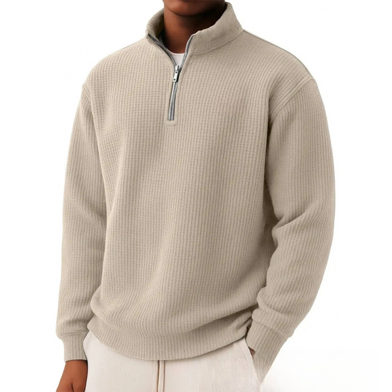 Langarmshirt für Herren aus Waffelstrick mit Reißverschluss