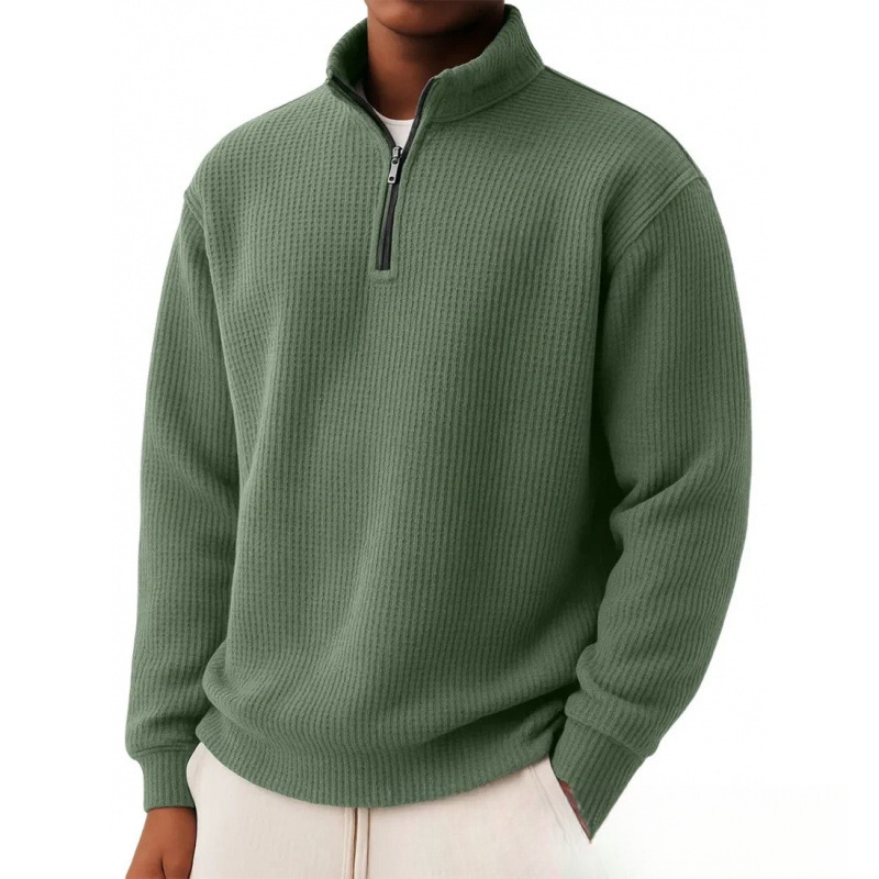 Langarmshirt für Herren aus Waffelstrick mit Reißverschluss