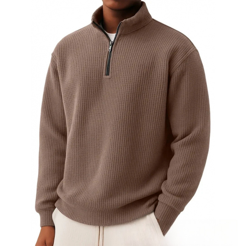 Langarmshirt für Herren aus Waffelstrick mit Reißverschluss