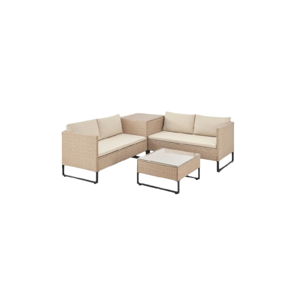 Canapé d'extérieur en rotin avec table basse - 200 x 200 x 75-zenlorahome