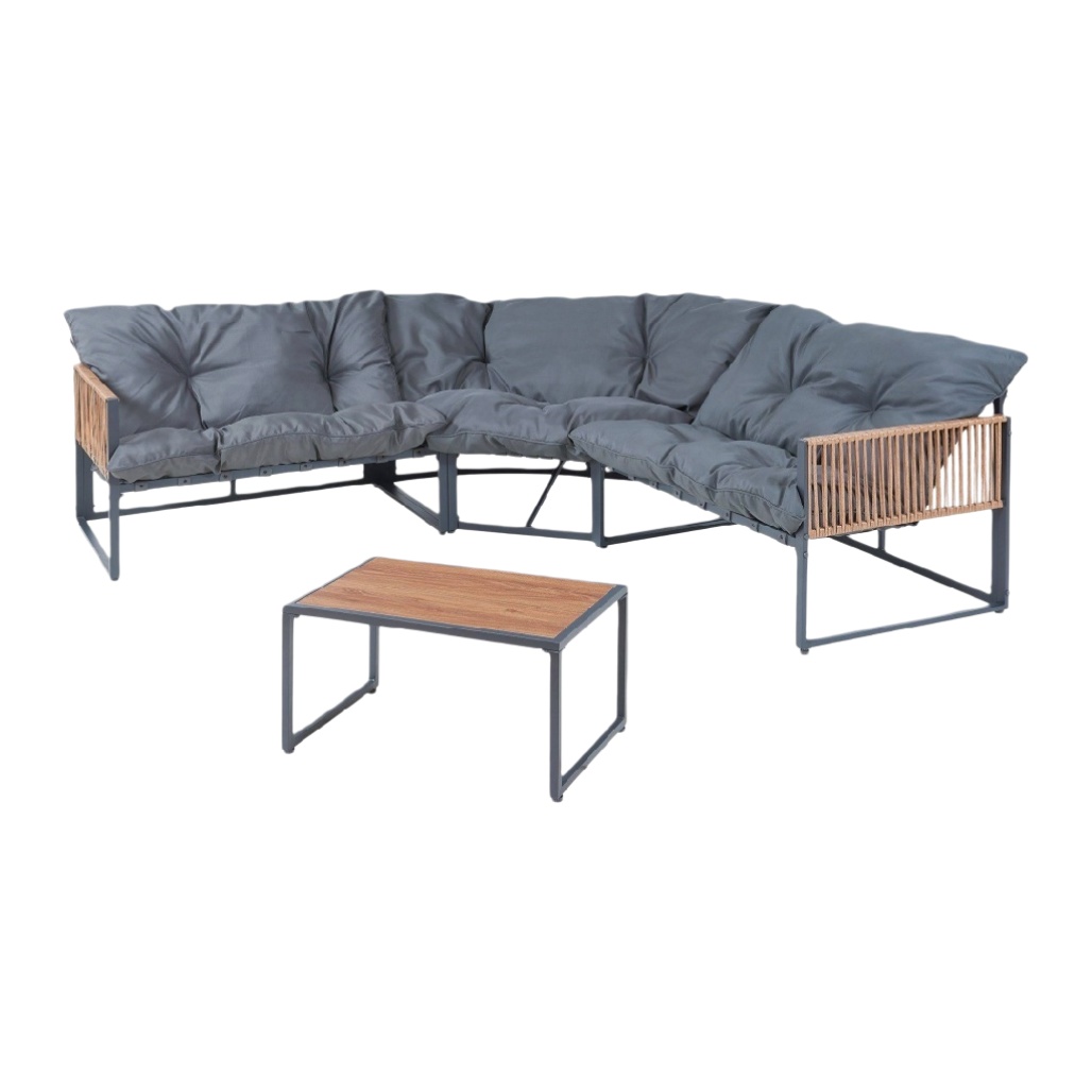 Canapé d'angle en tissu pour espace extérieur - acier et rotin - 210 x 210 x 70-zenlorahome