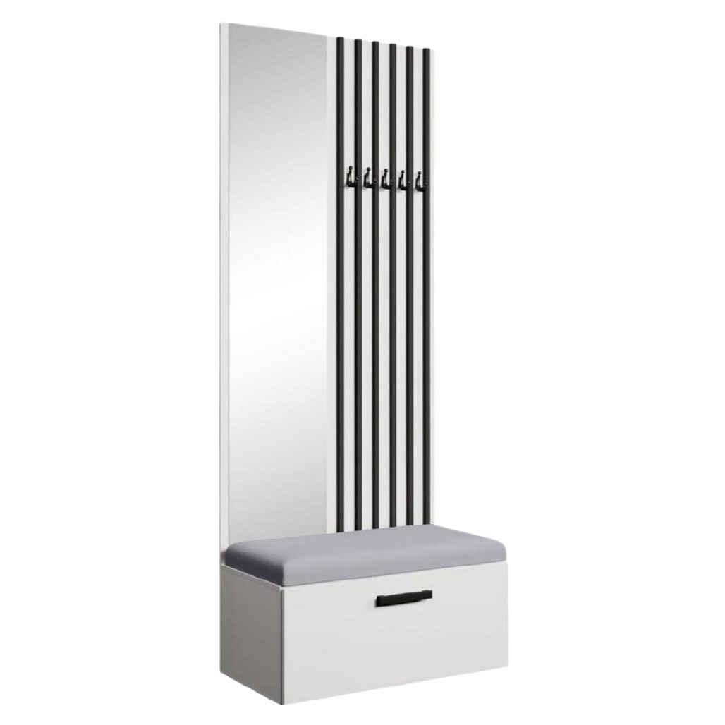 Meuble de rangement pour entrée avec miroir et banc en MDF - 120 x 40 x 190-artisanathabitat