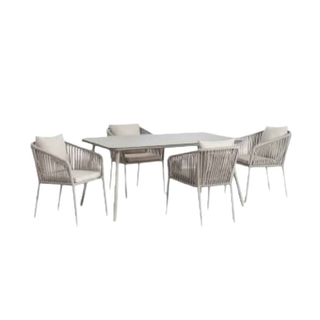 Table de repas avec chaises en rotin pour extérieur - 150 x 90 x 75-artisanathabitat