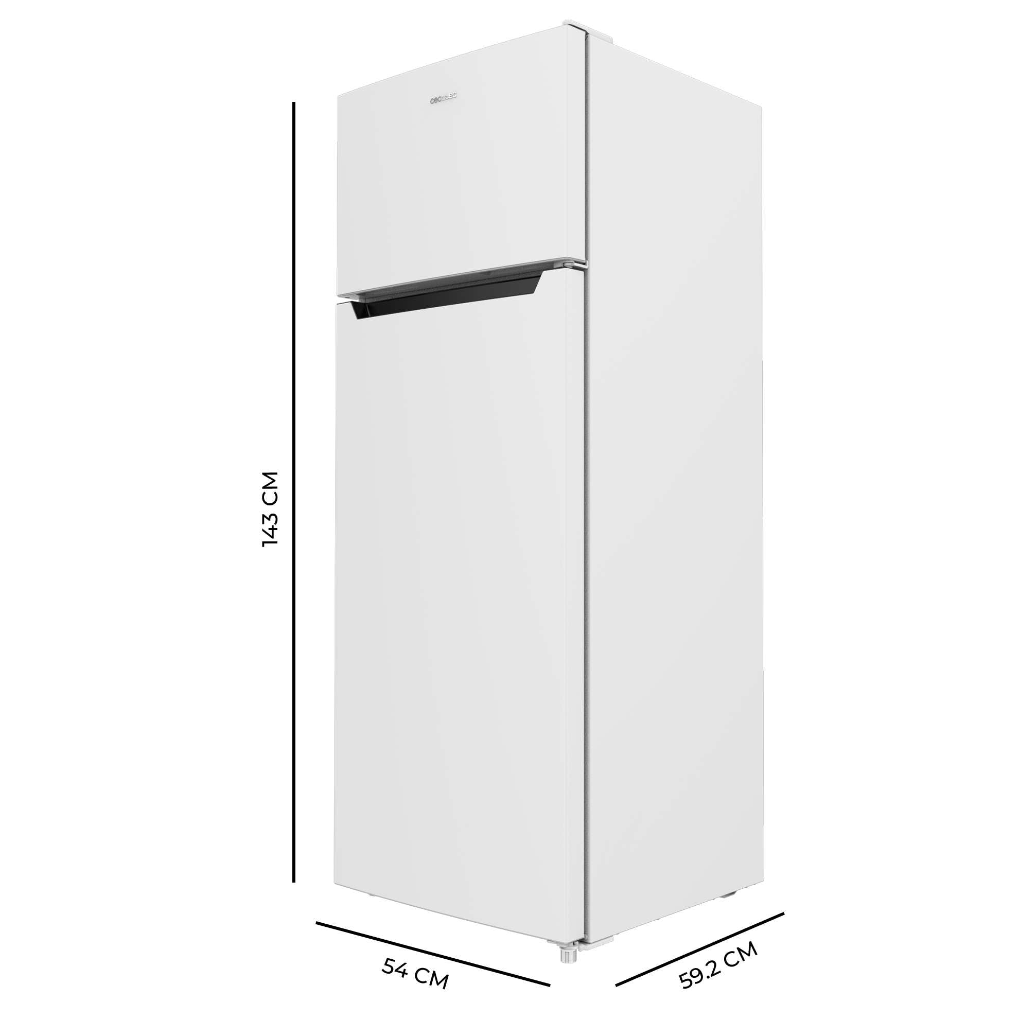 Cecotec Réfrigérateur de deux portes Bolero CoolMarket 2D 211 White E. Réfrigérateur blanc, 143 cm de haut, 211 L, Dégivrage, classe E, mode Congélation Rapide.