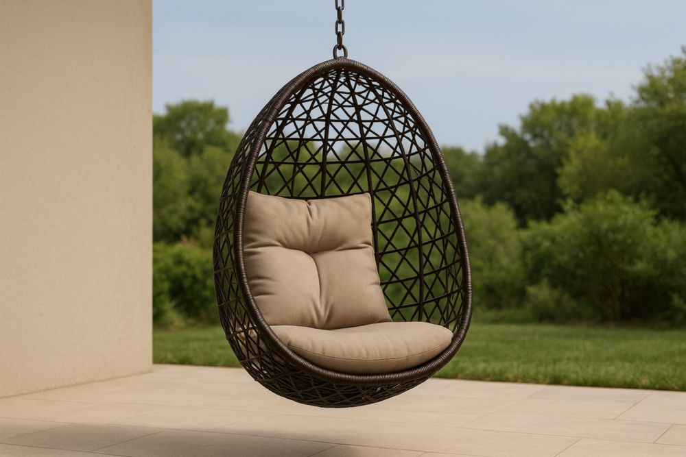 Fauteuil Suspendu en Rotin Synthétique Oeuf Beige Coussin Amovible-Roomnookco