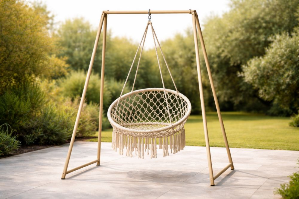 Balancelle en macramé avec support en métal-Roomnookco