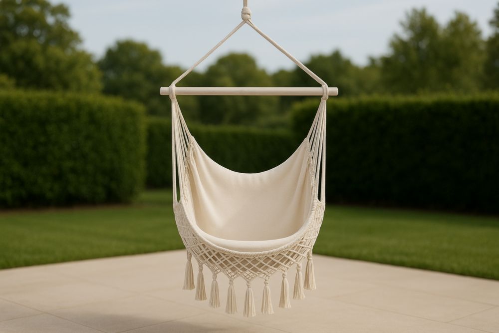 Chaise Hamac Suspendue Extérieur Beige Coton Macramé-Roomnookco