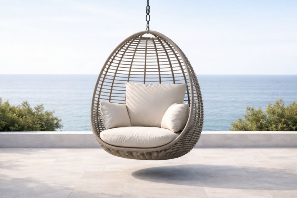 Fauteuil suspendu œuf en résine tressée beige-Roomnookco