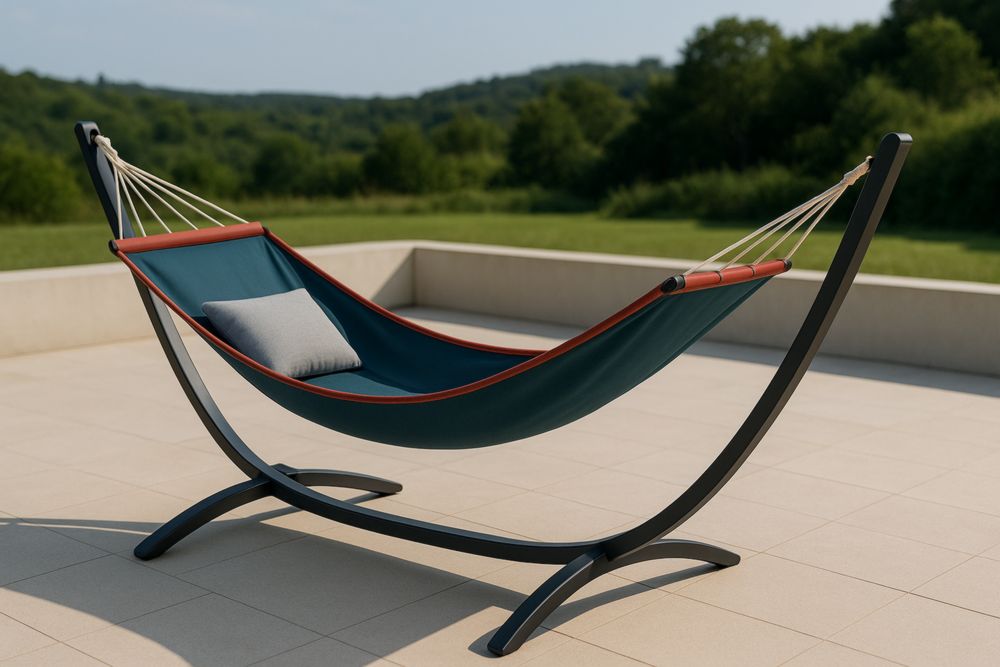 Hamac avec Support en Acier et Tissu Bleu et Rouge-Roomnookco