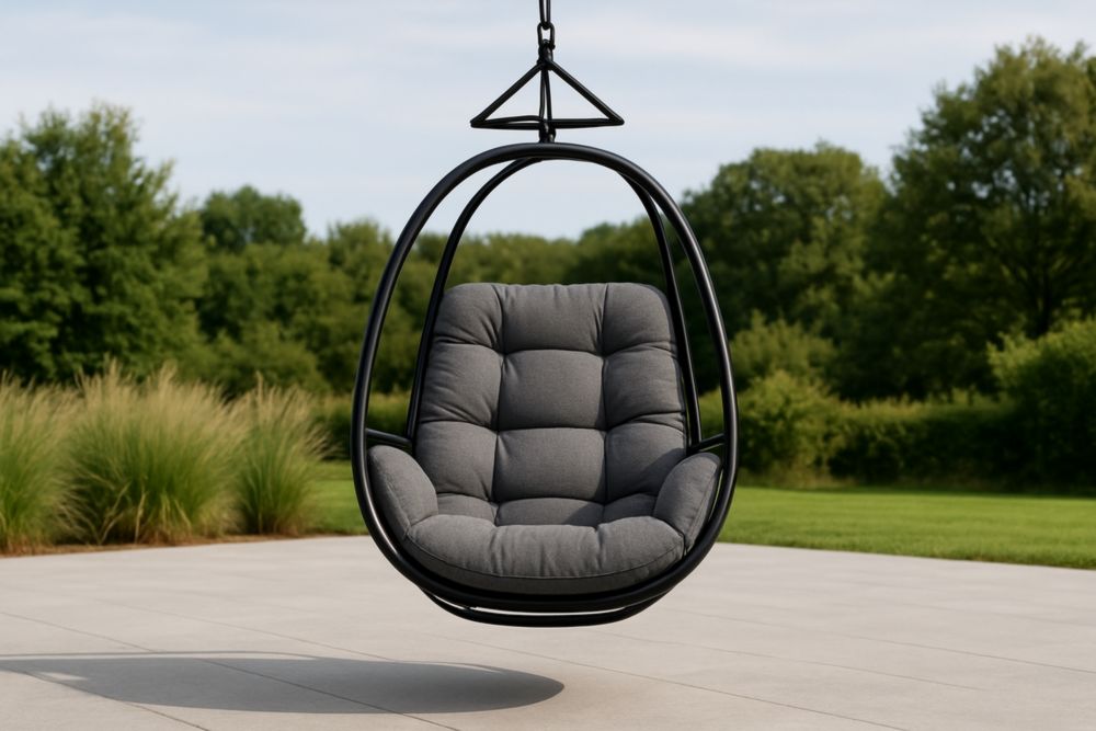 Chaise Suspendue en Métal avec Coussin en Polyester Gris-Roomnookco