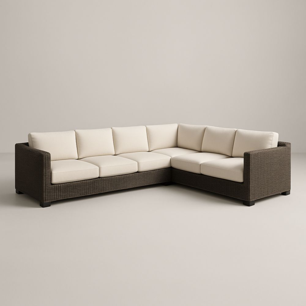 Canapé d'angle en résine tressée Marron et Crème-Roomnookco