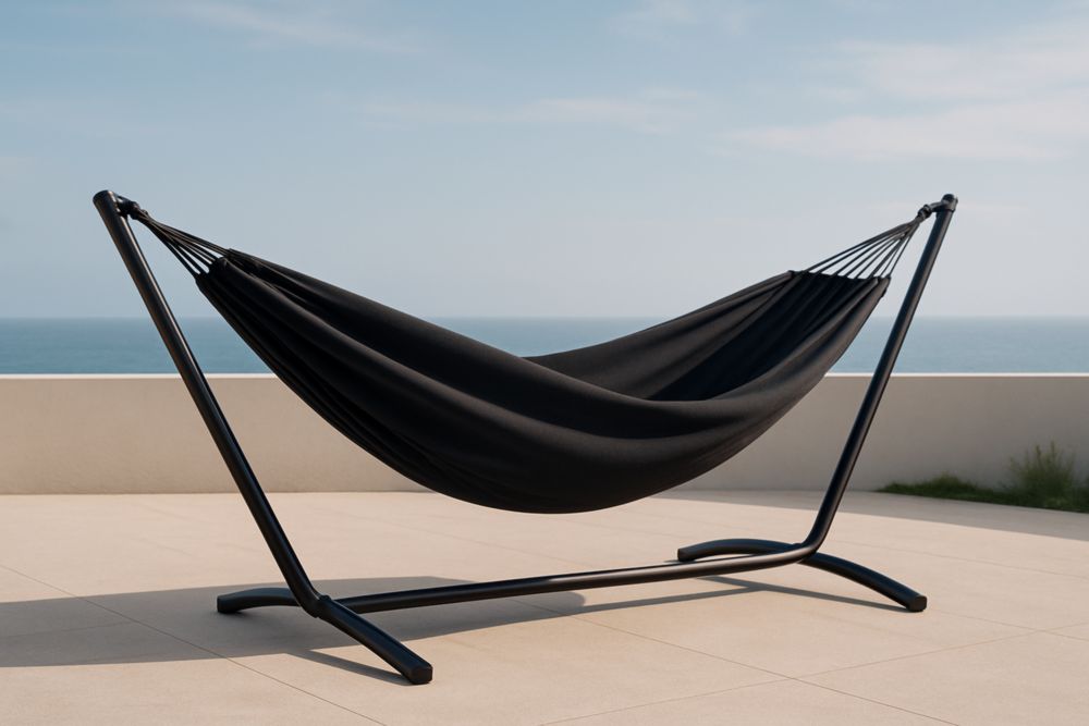 Hamac avec Support Métal Noir Tissu-Roomnookco