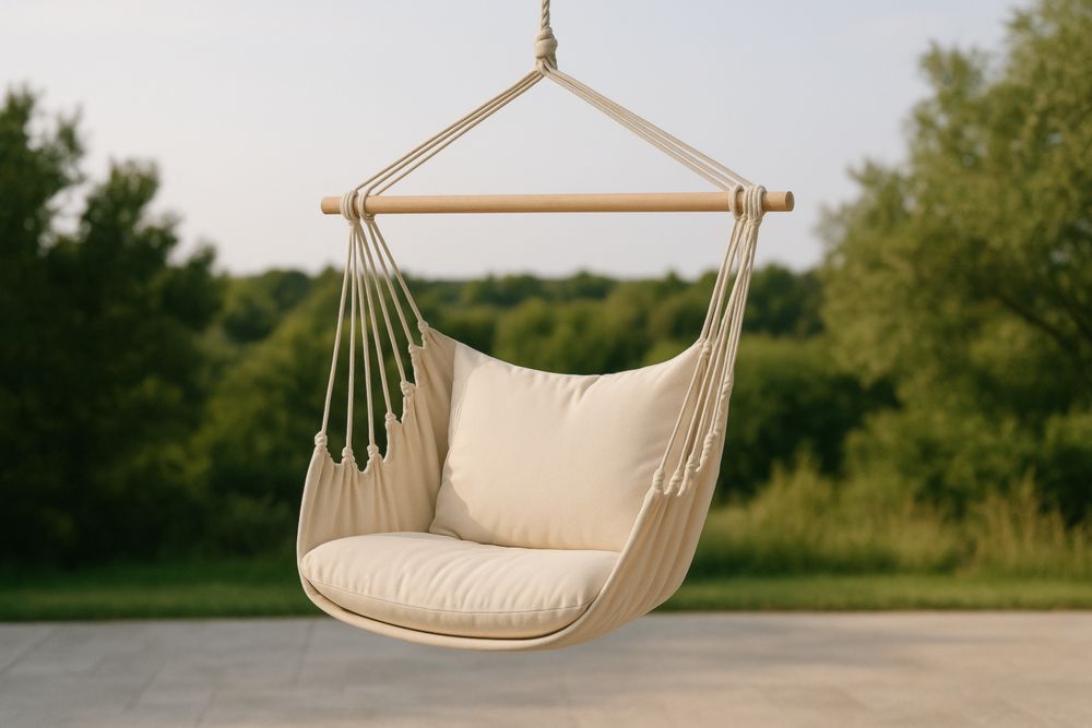 Chaise Hamac en Coton avec Coussin Beige-Roomnookco