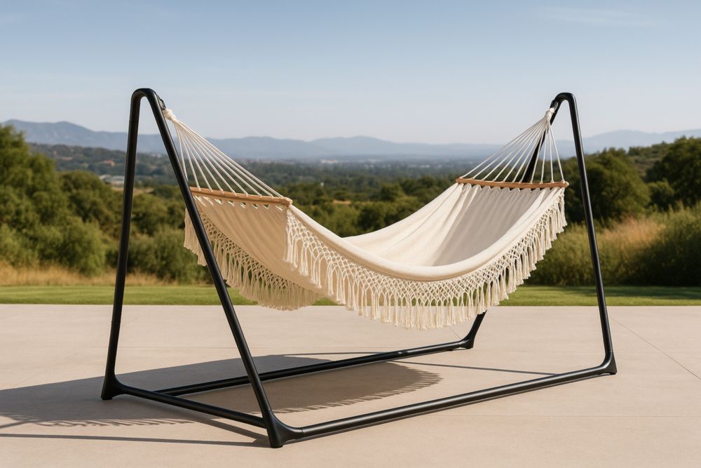 Hamac avec Support Acier Tubulaire Cadre en Coton Écru-Roomnookco