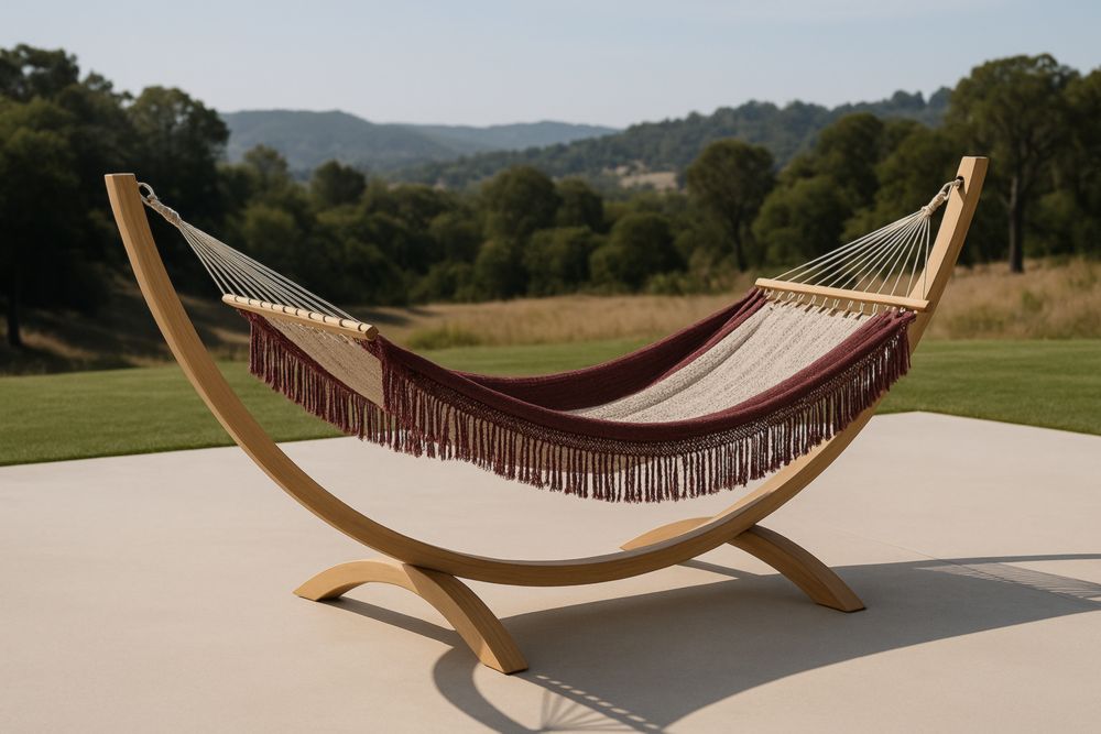 Hamac en Bois avec Tissu en Coton Rouge et Beige-Roomnookco