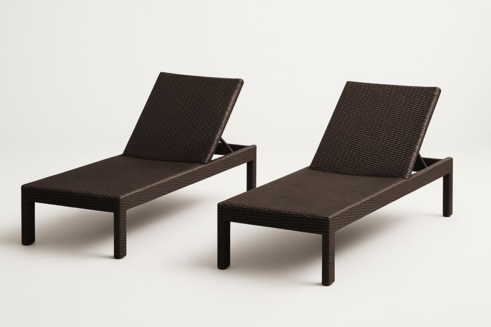 Ensemble de 2 chaises longues en rotin synthétique marron, dimensions 200x60x35 cm, réglable