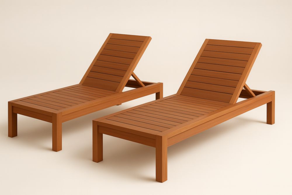 Lot de 2 chaises longues en bois d'acacia brun