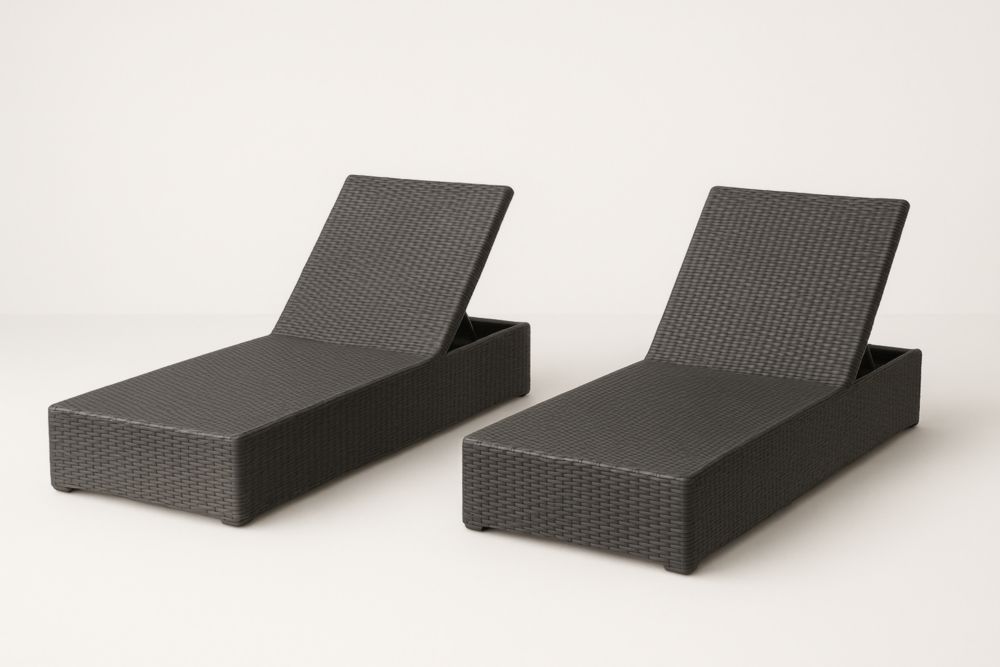 Lot de 2 chaises longues en résine tressée réglables noir