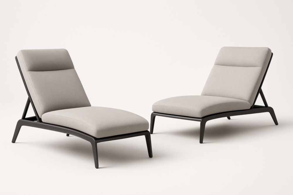 Ensemble de chaises longues en acier et tissu beige