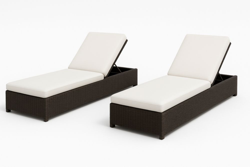 Set de 2 Chaises Longues de Jardin en Polyrotin Réglable Blanc