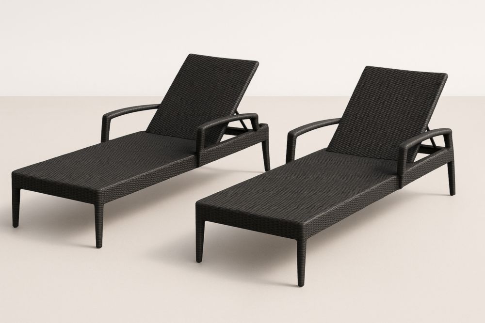 Lot de 2 chaises longues en résine tressée noire