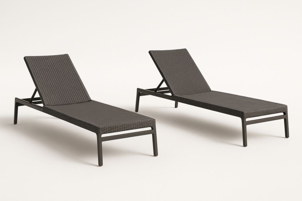 Lot de 2 Chaises Longues Réglables en Résine Tressée avec Cadre en Métal Marron