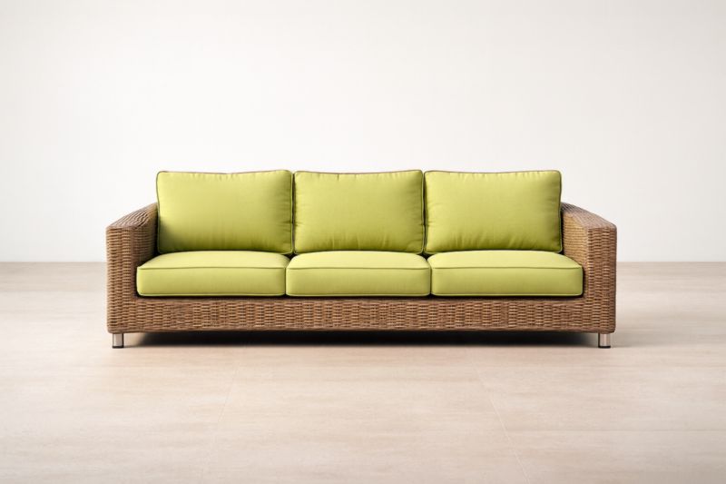 Canapé 3 Places en Rotin Synthétique avec Coussins Vert