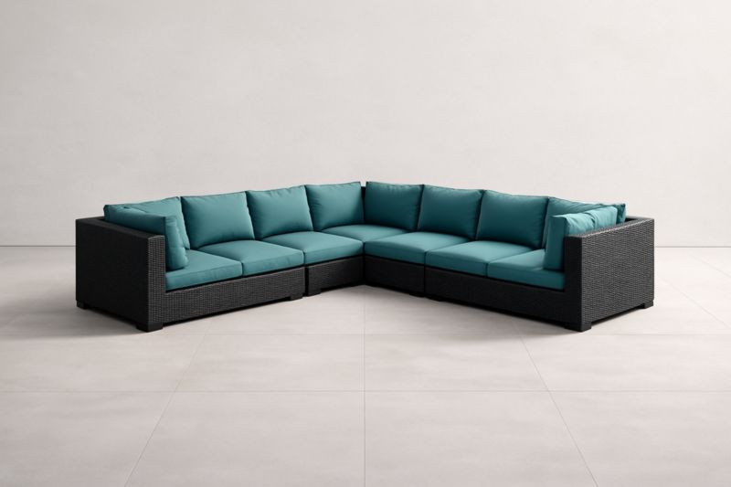 Canapé d'angle modulable en résine et polyester turquoise 250 cm