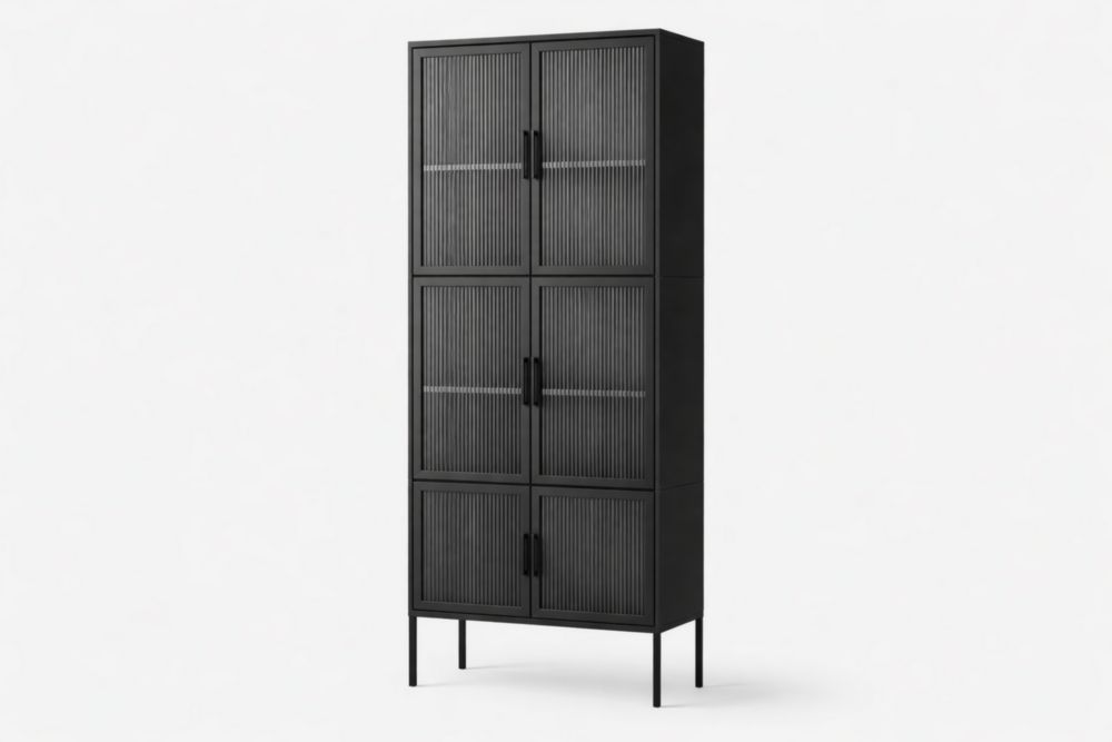 Armoire de rangement en métal noir, dimensions 90x40x200 cm, design à six portes.