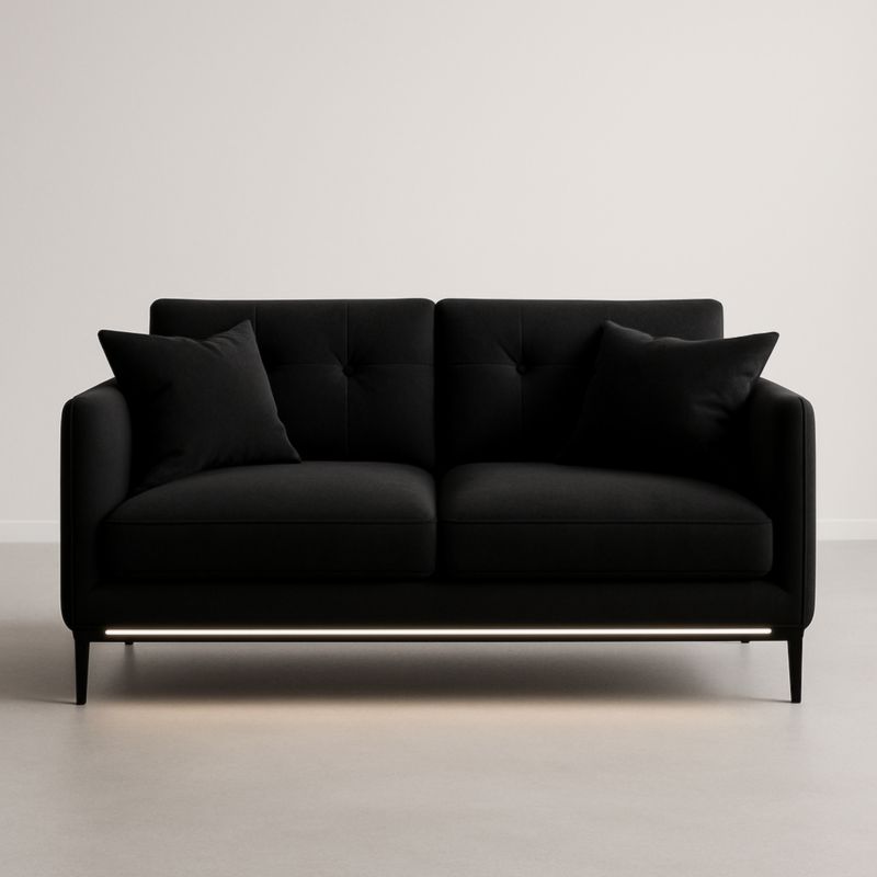 Canapé 2 places en tissu polyester noir avec pieds métalliques